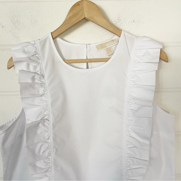 NWT Michael Kors Women’s Sleeveless Ruffle Poplin White Top Blouse Size Large - Picture 3 of 9